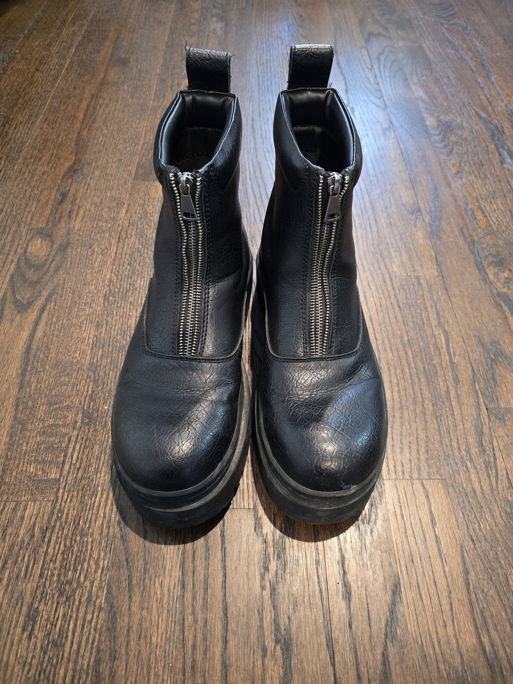 Zara Black Front-Zip Leather Platform Boots